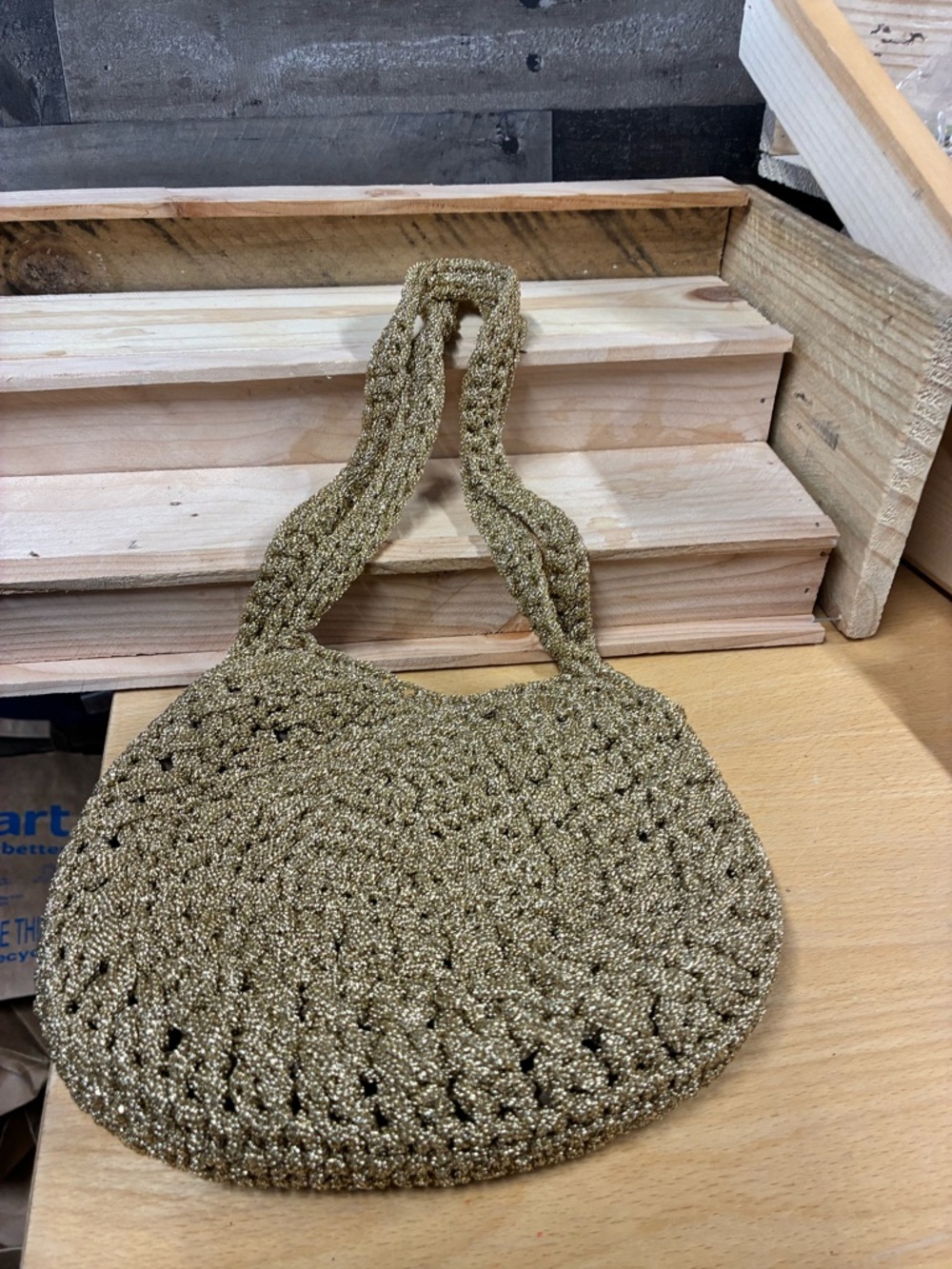 Woven Metallic Gold Crochet Shoulder Bag
